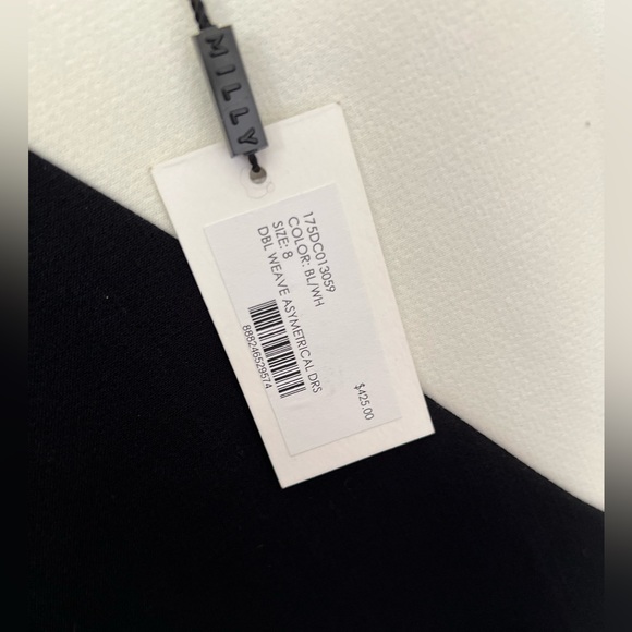 MILLY NEW Black & White Asymmetrical Sleeveless Colorblock Dress Size 8 - Picture 6 of 12